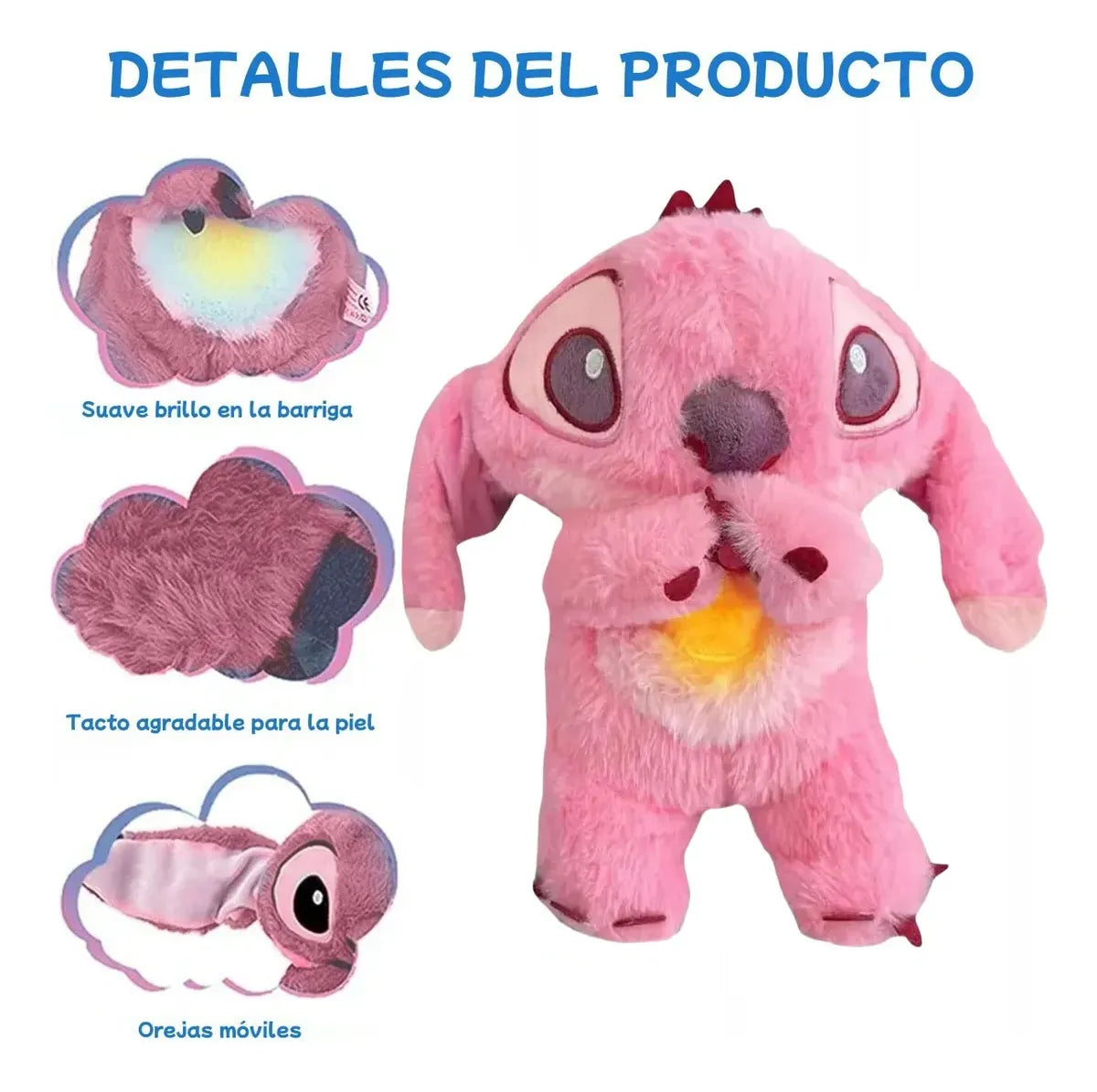 Stitch Peluche Rosado Que Respira Tranquiliza Con Luz Y Sonido Antiestrés